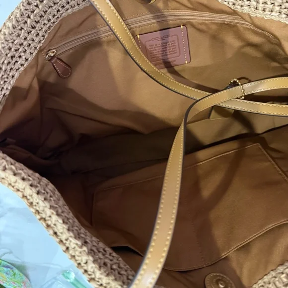 NWT Coach - Straw City Tote, in Honey Brown Multi Stripe - Picture 5 of 7